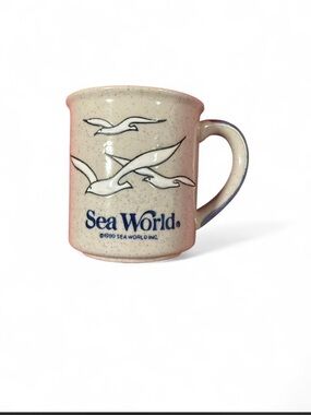 1980 Sea World speckled ceramic mug featuring embossed seagulls